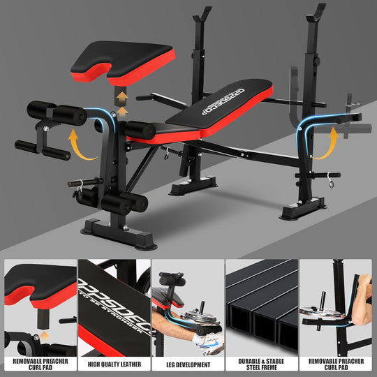660 lbs 6-in-1 Adjustable Weight Bench Set with Squat Rack, Leg Developer, and Preacher Curl Rack for Home Gym Strength Training