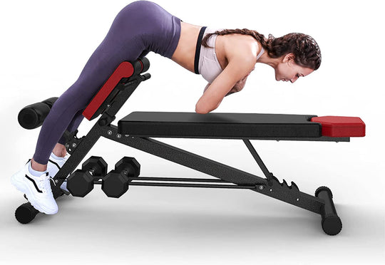 Finer Form Multi-Functional Adjustable Weight Bench for Comprehensive Home Gym Workouts - Ideal for Back Hyperextension, Bench Press, Roman Chair Exercises, and Sit-Ups with Decline and Flat Settings.
