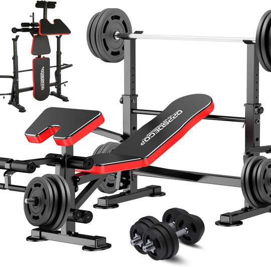 660 lbs 6-in-1 Adjustable Weight Bench Set with Squat Rack, Leg Developer, and Preacher Curl Rack for Home Gym Strength Training