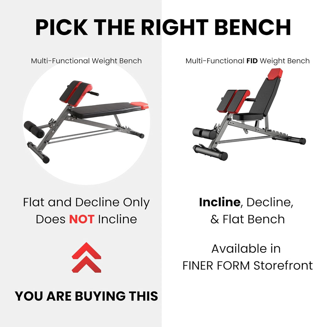 Finer Form Multi-Functional Adjustable Weight Bench for Comprehensive Home Gym Workouts - Ideal for Back Hyperextension, Bench Press, Roman Chair Exercises, and Sit-Ups with Decline and Flat Settings.