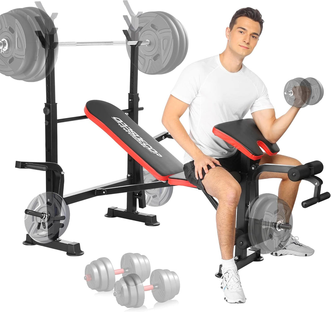 660 lbs 6-in-1 Adjustable Weight Bench Set with Squat Rack, Leg Developer, and Preacher Curl Rack for Home Gym Strength Training