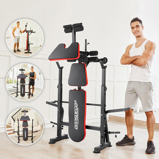 660 lbs 6-in-1 Adjustable Weight Bench Set with Squat Rack, Leg Developer, and Preacher Curl Rack for Home Gym Strength Training