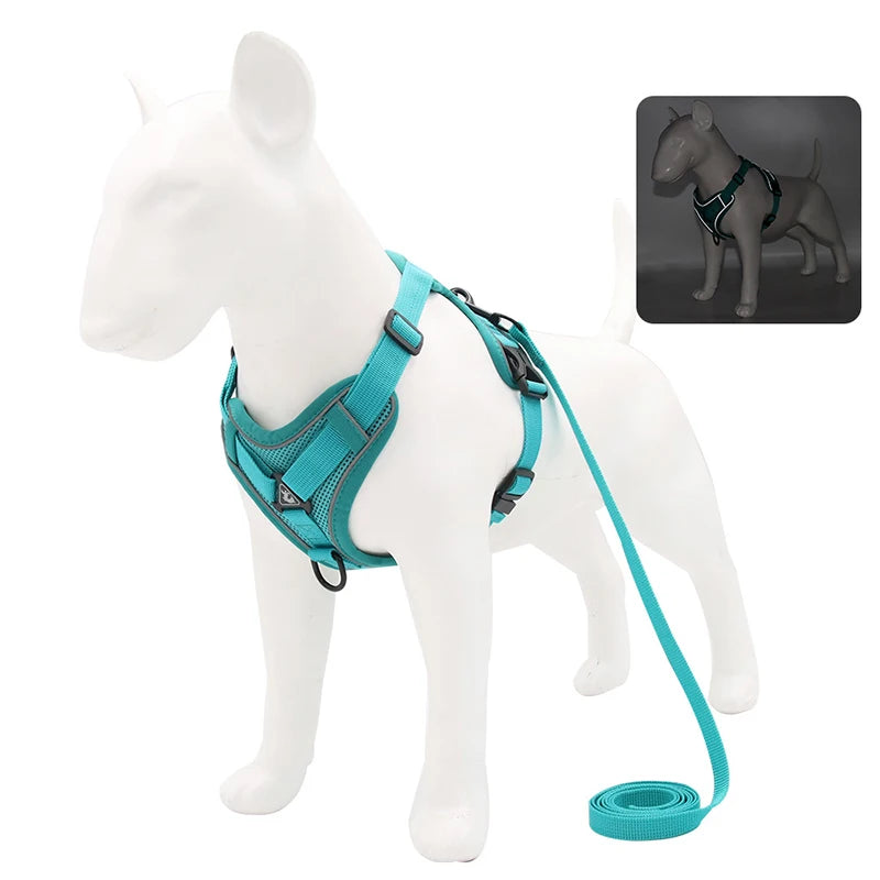 No Pull Dog Harness and Leash Set Adjustable Pet Harness Vest for Small Dogs Cats Reflective Mesh Dog Chest Strap French Bulldog