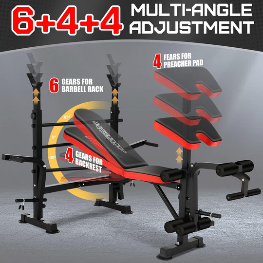 660 lbs 6-in-1 Adjustable Weight Bench Set with Squat Rack, Leg Developer, and Preacher Curl Rack for Home Gym Strength Training