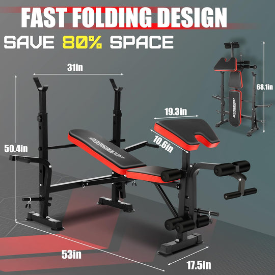 660 lbs 6-in-1 Adjustable Weight Bench Set with Squat Rack, Leg Developer, and Preacher Curl Rack for Home Gym Strength Training